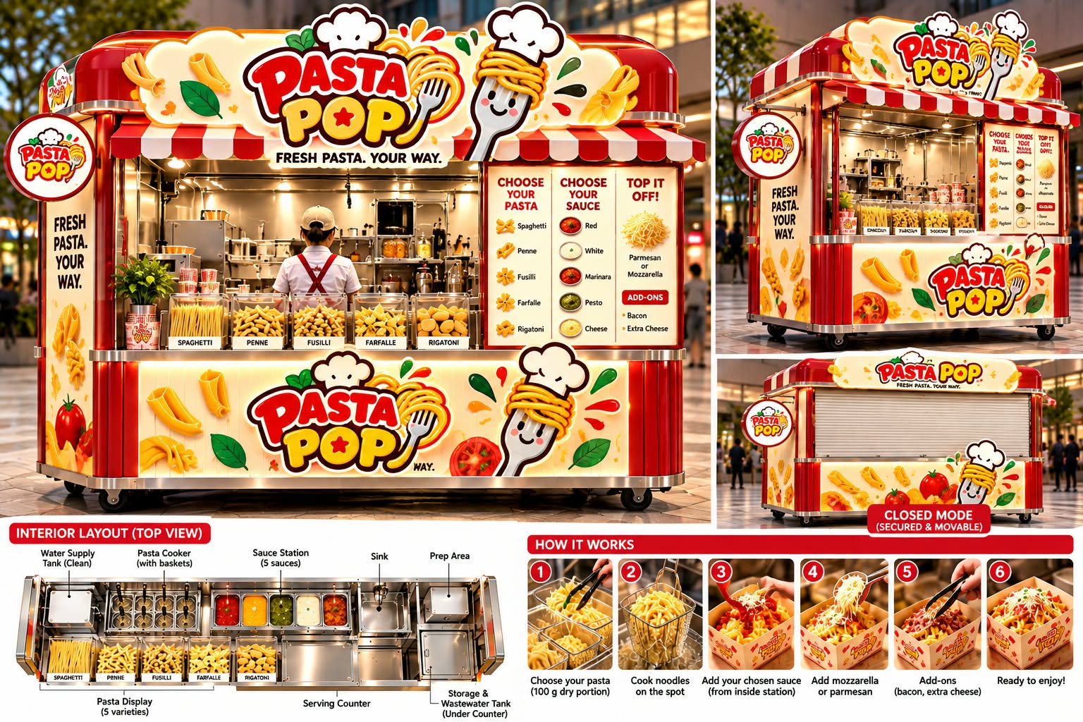 PASTA POP red and yellow cart design concept